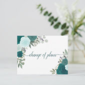 Elegant Teal Roses Change of Wedding Plans Announcement Postcard (Standing Front)