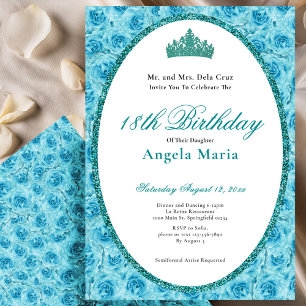 Elegant Teal Roses Floral 18th Birthday Debut Invitation