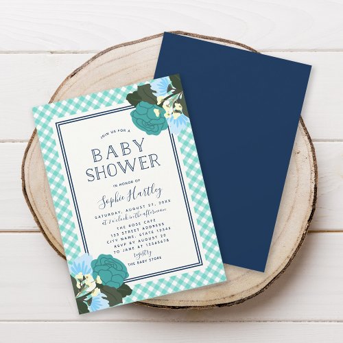Elegant Teal Roses Floral Baby Shower Invitation