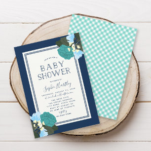 Elegant Teal Roses Floral Baby Shower Invitation