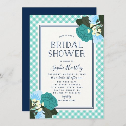 Elegant Teal Roses Floral Bridal Shower Invitation