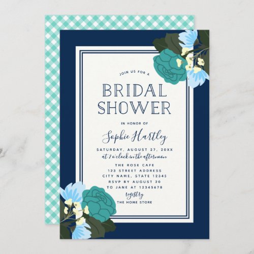 Elegant Teal Roses Floral Bridal Shower Invitation