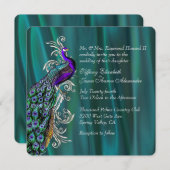 Elegant Teal Satin and Peacock Wedding Invitation (Front/Back)