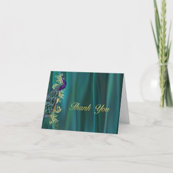 Elegant Teal Satin And Peacock Wedding Thank You by Myweddingday at Zazzle