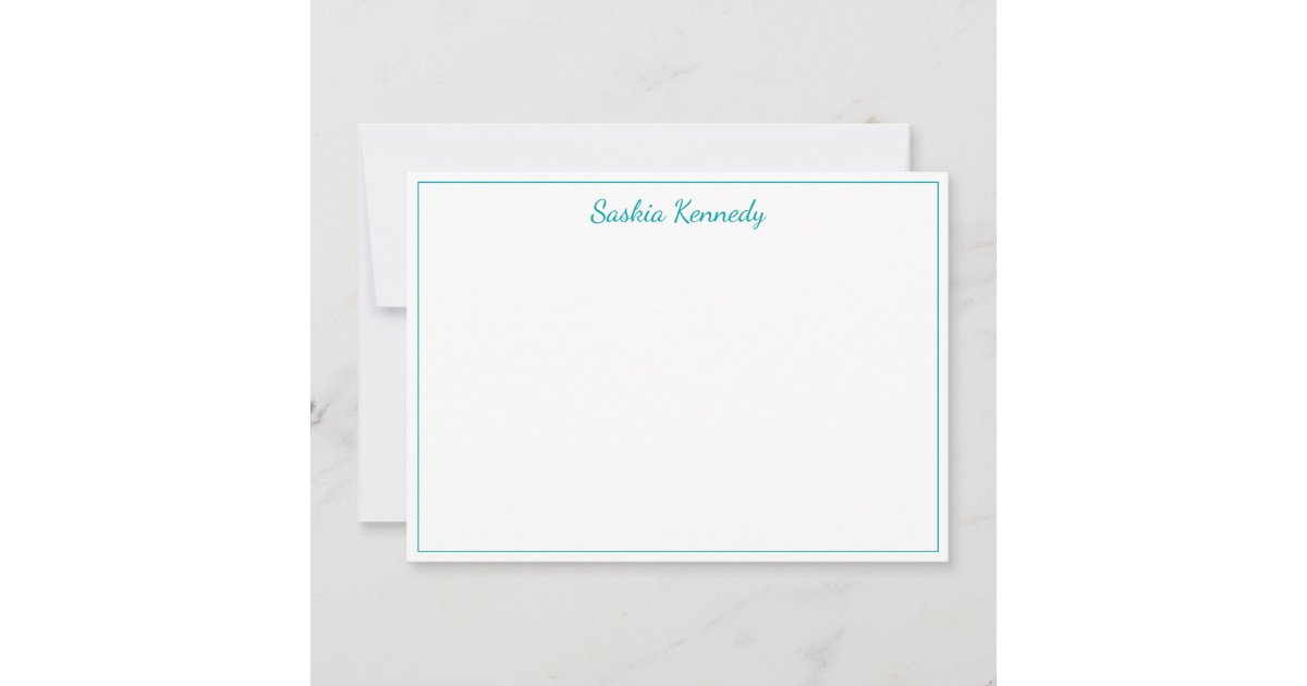 Elegant Teal Script Border Personalized Note Card | Zazzle