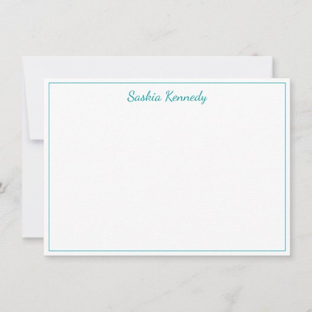 Elegant Teal Script Border Personalized Note Card (Front)