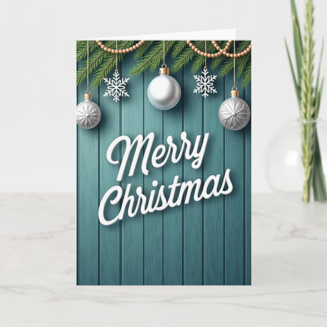 Elegant Teal Script Christmas Card (Front)