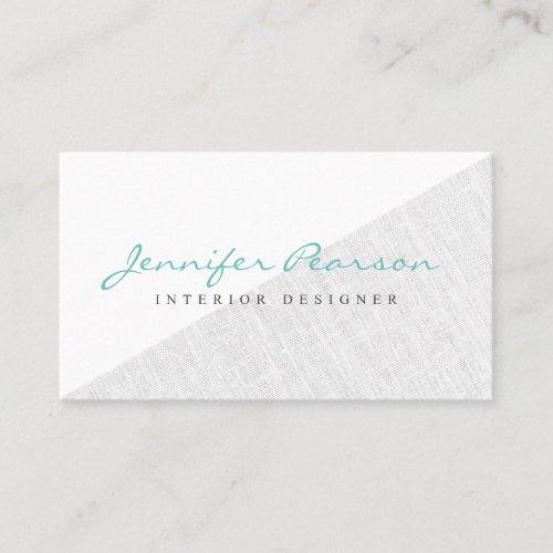 Elegant teal script modern gray linen colorblock business card