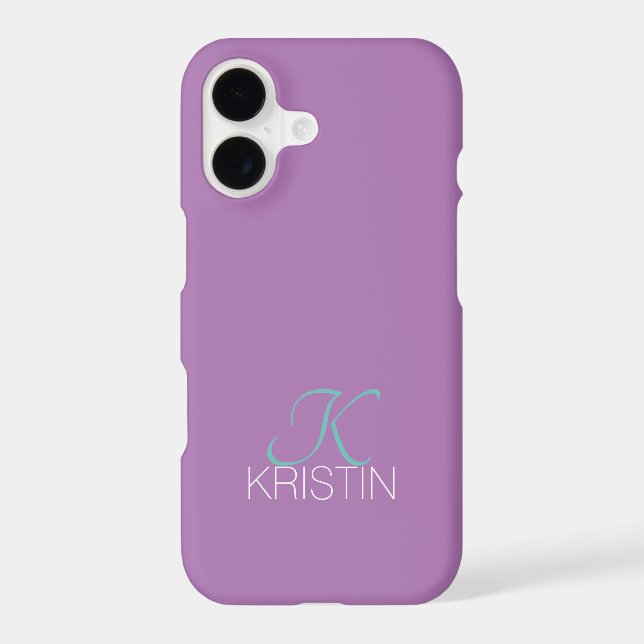 Elegant Teal Script Monogram & Name, Lavender Iphone Case (Back)