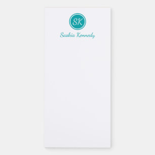 Elegant Teal Script Monogram Name Magnetic Notepad