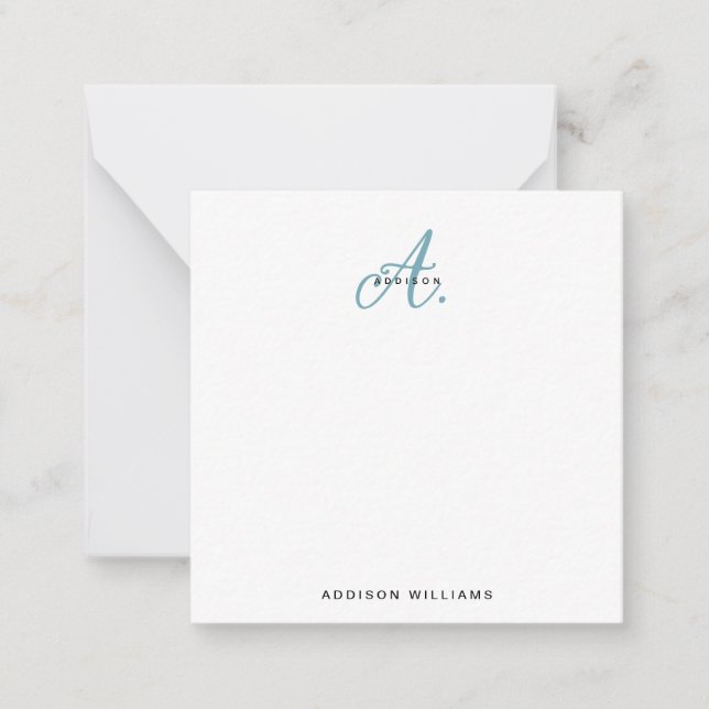 Elegant Teal Script Monogram Note Card (Front)