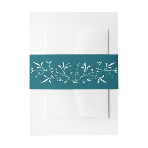 Elegant Teal Scrollwork Wedding Band Invitation Belly Band