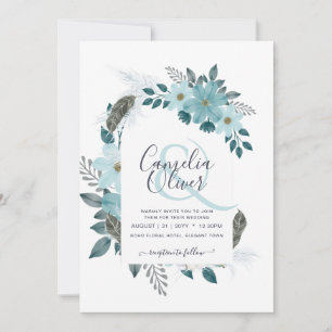 Elegant Teal Sea Glass Blue Floral Arch Wedding Invitation