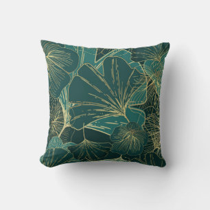 Elegant Teal Seagreen Floral Foliage Throw Pillow