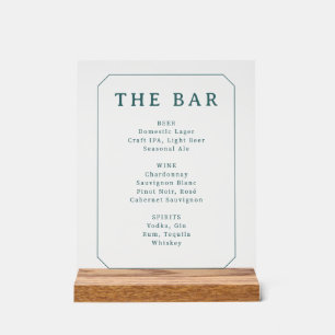 Elegant Teal Serif Bar Menu Acrylic Sign