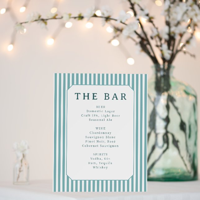 Elegant Teal Serif Bar Menu Foam Board (In Situ (Wedding))