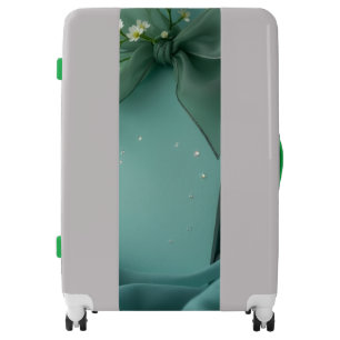 Elegant Teal Silk Bow & Soft Floral Travel Luggage