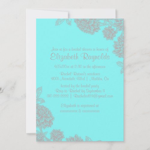 Elegant Teal &amp; Silver Bridal Shower Invitations