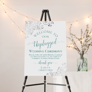 Elegant Teal & Silver Unplugged Wedding Ceremony Foam Board