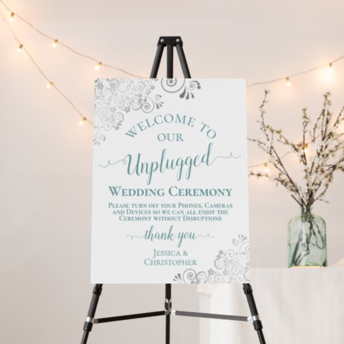 Elegant Teal  Silver Unplugged Wedding Ceremony Foam Board