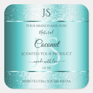 Elegant Teal Soft Glitter Product Labels Monogram