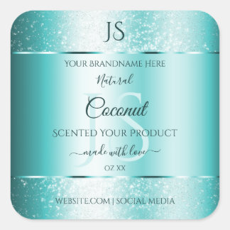Elegant Teal Soft Glitter Product Labels Monogram