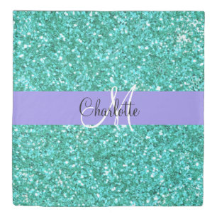 Elegant Teal sparkling glitter monogrammed      Duvet Cover