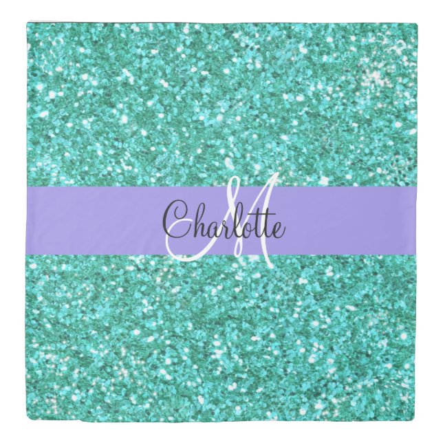 Elegant Teal sparkling glitter monogrammed      Duvet Cover (Front)