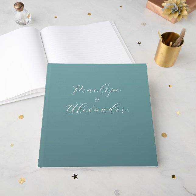 Elegant Teal Star Confetti Guest Book (Front Open)