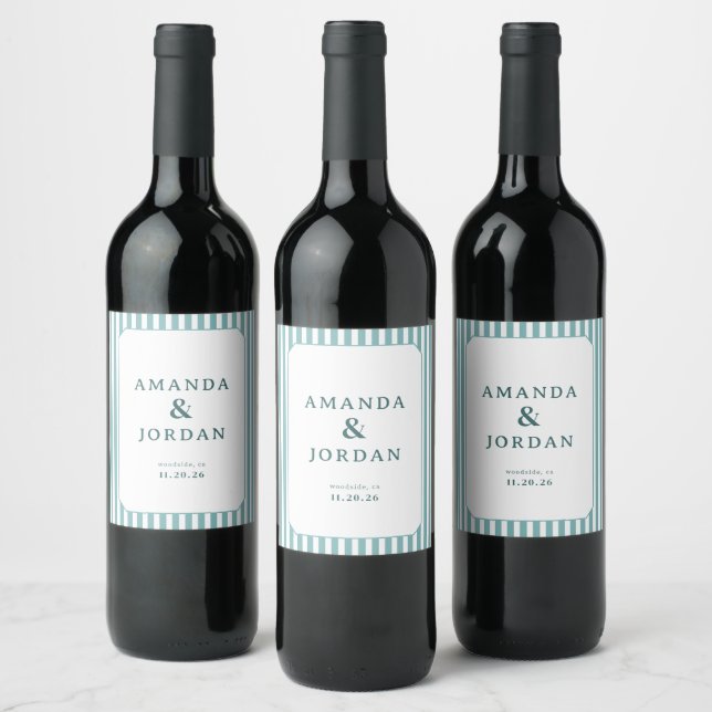 Elegant Teal Striped Wedding Labels (Bottles)