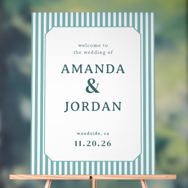 Elegant Teal Striped Wedding Sign (Neutral)