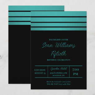 Elegant Teal Stripes Masculine Birthday Invitation