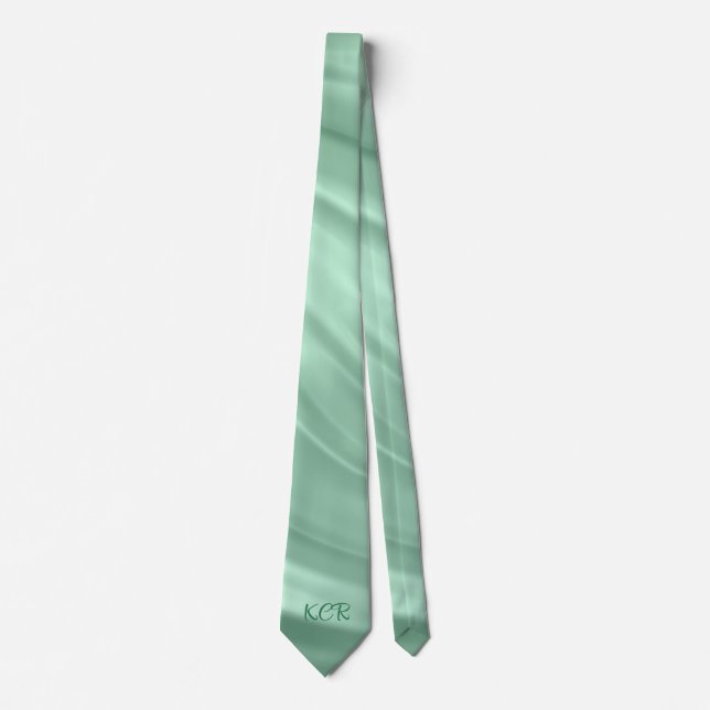 Elegant Teal Swirl Pattern Monogram Initials Neck Tie (Front)