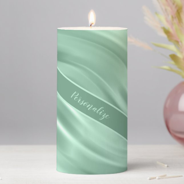 Elegant Teal Swirl Pattern Stylish Chic  Pillar Ca Candle (In Situ)