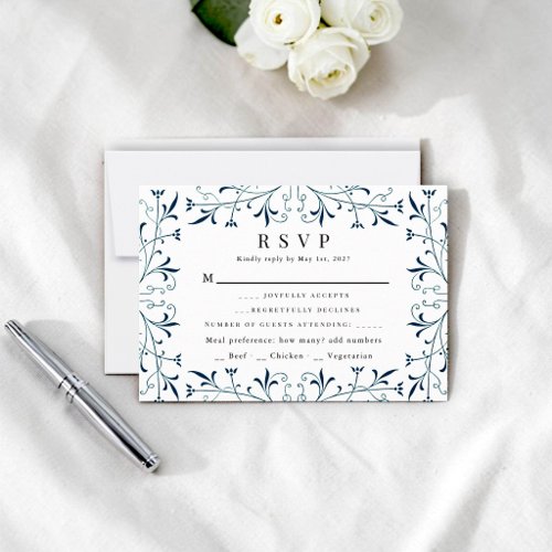 Elegant Teal Swirls Reply Card