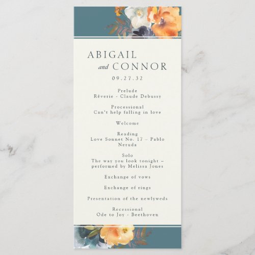 Elegant Teal Terracotta Navy Boho Floral Program