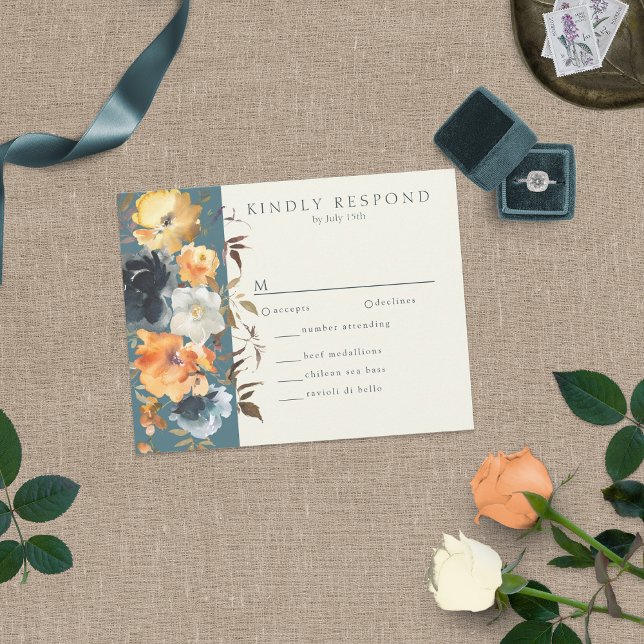 Elegant Teal Terracotta Navy Boho Floral RSVP Card (Creator Uploaded)