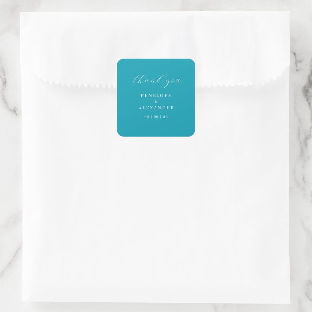 Elegant Teal Thank You Card Square Sticker (Bag)