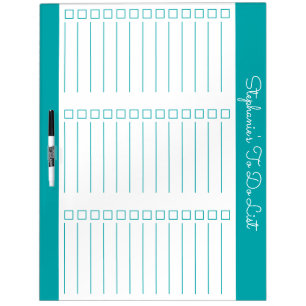 Elegant Teal Three Column Checklist Large Dry Erase Board