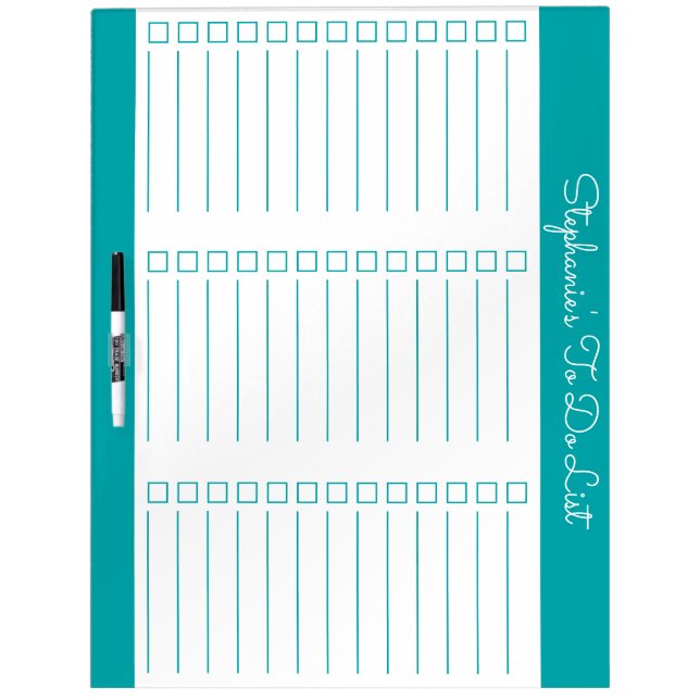Elegant Teal Three Column Checklist Large Dry Erase Board (Front)