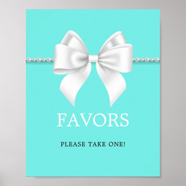 Elegant Teal Tiffany Baby Shower Guest Favors Sign (Front)