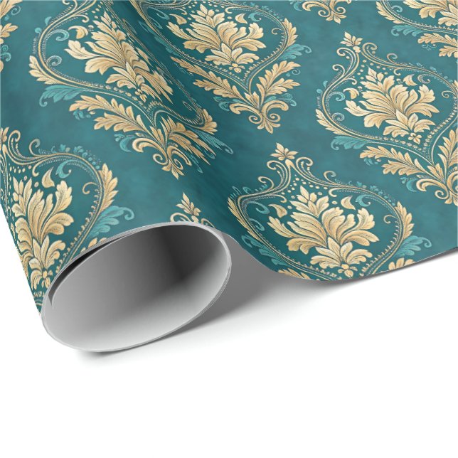 Elegant teal tiled wedding colors  wrapping paper (Roll Corner)