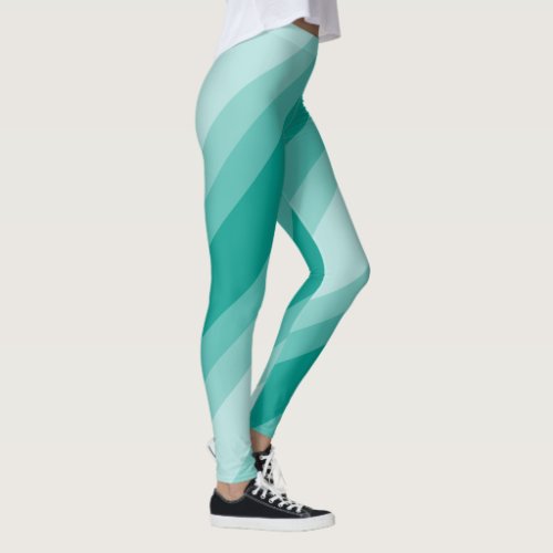 Elegant Teal Tones Stripes Template Womens Modern Leggings