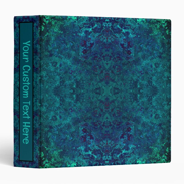Elegant Teal Turquoise Black Gemstone Design  3 Ring Binder (Front/Spine)
