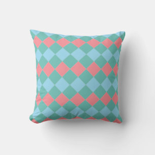 Elegant Teal Turquoise & Coral Pink Diamonds Throw Pillow