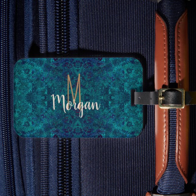Elegant Teal Turquoise Gemstone Personalized  Luggage Tag (Front Insitu 4)