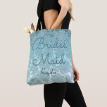 Elegant Teal Turquoise Green Wedding Bridesmaid Tote Bag<br><div class="desc">Elegant wedding Bridesmaid with custom name tote bags. Teal turquoise green floral pattern bridal party gifts. Classy,  chic,  modern,  trendy,  stylish,  beautiful succulent metallic look favors. Image copyright Marg Seregelyi Photography.</div>