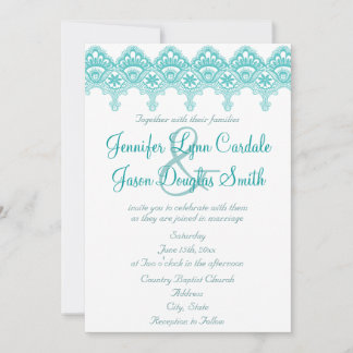 Elegant Teal Turquoise Lace Wedding Invitations