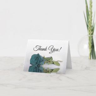 Elegant Teal Turquoise Rose Wedding Photo Inside Letterpress Thank You Card