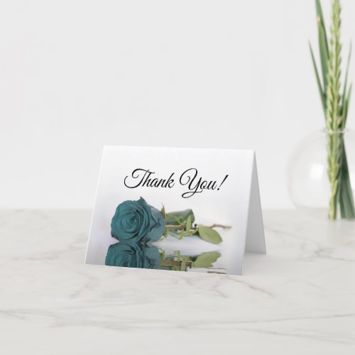Elegant Teal Turquoise Rose Wedding Photo Inside Thank You Card